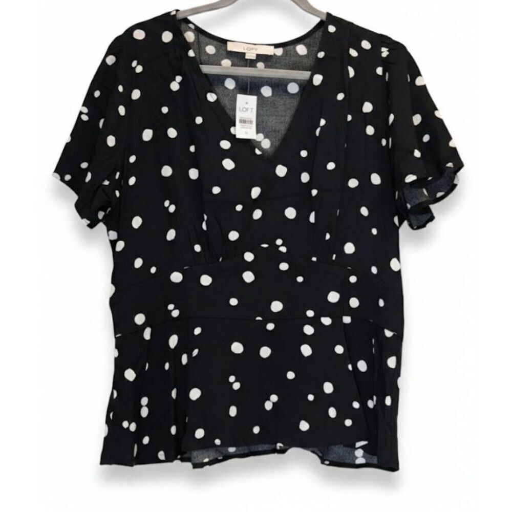 Ann Taylor womens size 12 large blouse black white polka dot top